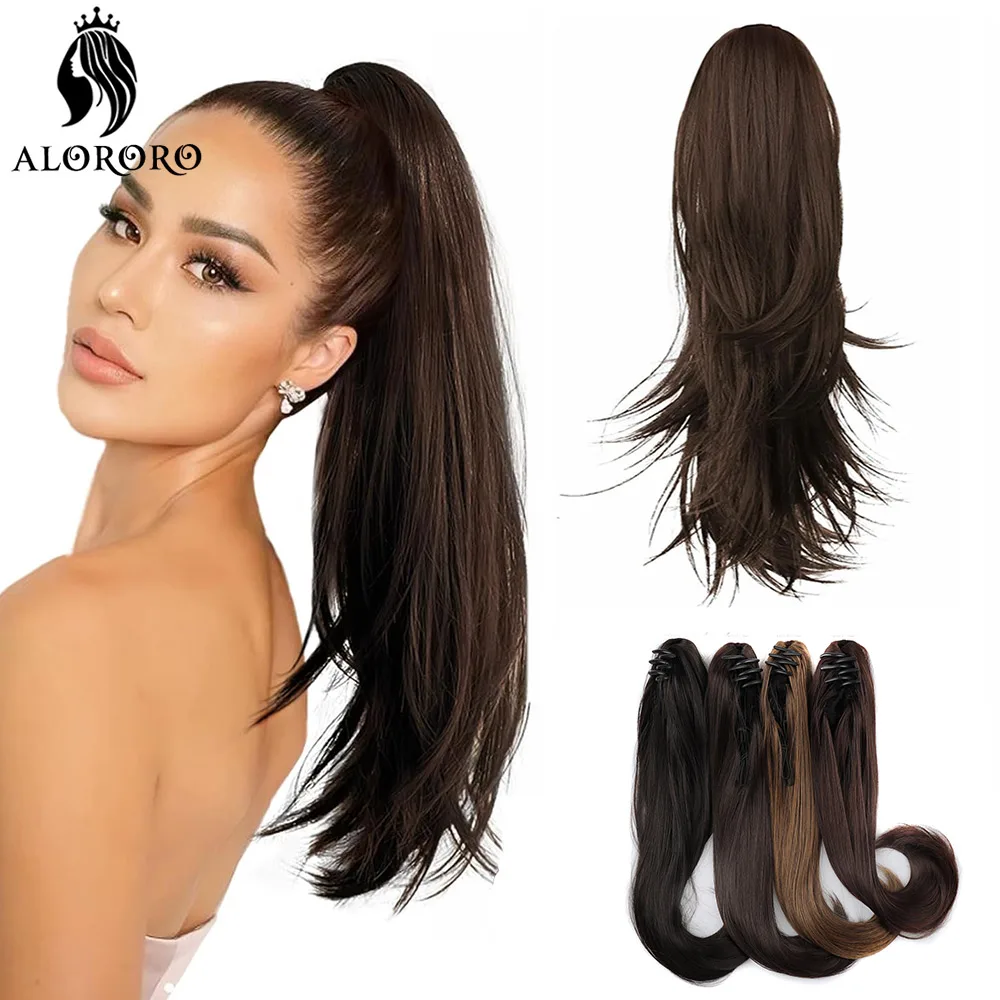 Extensiones de Cabello sintético para mujer, postizo de cola de caballo larga y recta, resistente al calor, 18 pulgadas, fiesta diaria