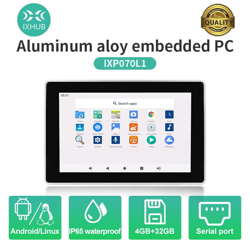 CE FCC ROSH IXHUB 7Inch Andriod 13 Linux Ubuntu Embedded LCD PC IP65 Waterproof WIFI, Ethernet, RTC seria port for Charging Pile