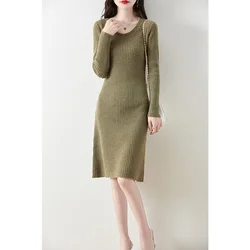 100% Wool Knitting Women Dresses  2024 Autumn/Winter New Fashion Warm&Best Quality Dress Female Cashmere Clothing