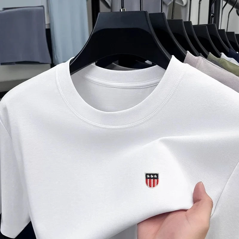 Image of Hochwertiges Marken-T-Shirt für Herren mit Rundhalsausschnitt und kurzen Ärmeln, bedrucktes Oberteil, Sommer-T-Shirt aus Baumwollmischung, bequem, atmungsaktiv, lässig