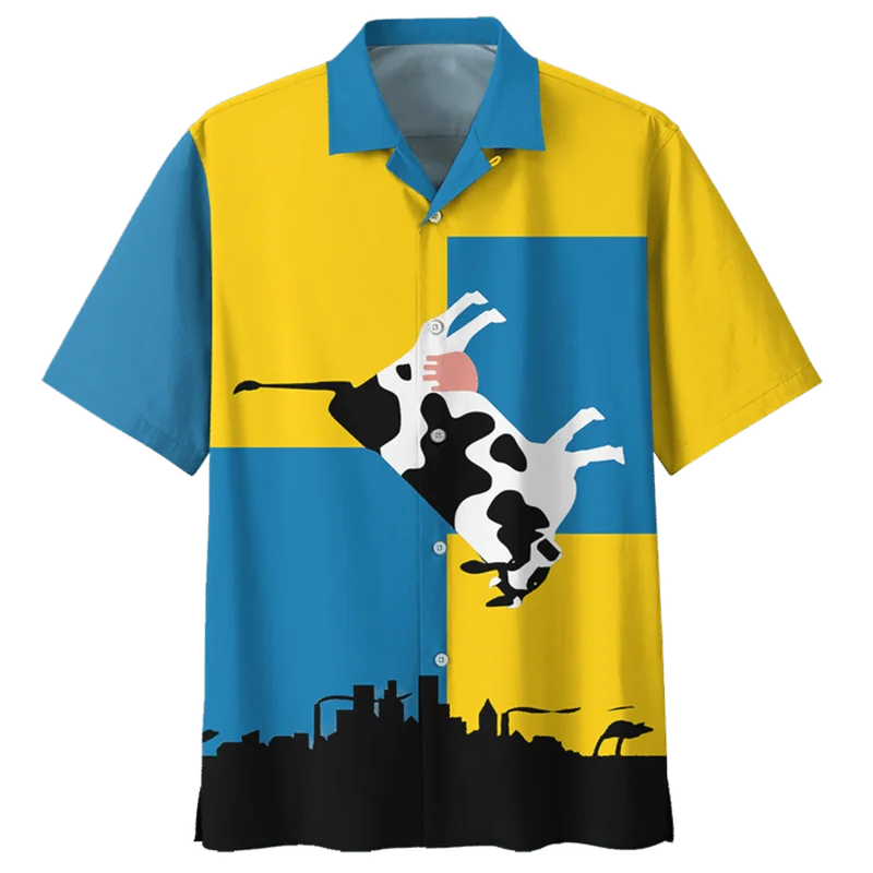 Summer Cartoon Cow 3D Print Shirts Men Fashion Shirt Casual Vintage Streetwear Hawaiian Short Sleeve Shirt Blouse Man Clothing