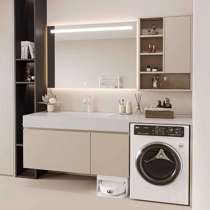 Rock slab seamless countertop integrated washing machine balcony bathroom cabinet sweeping robot toilet washbasin