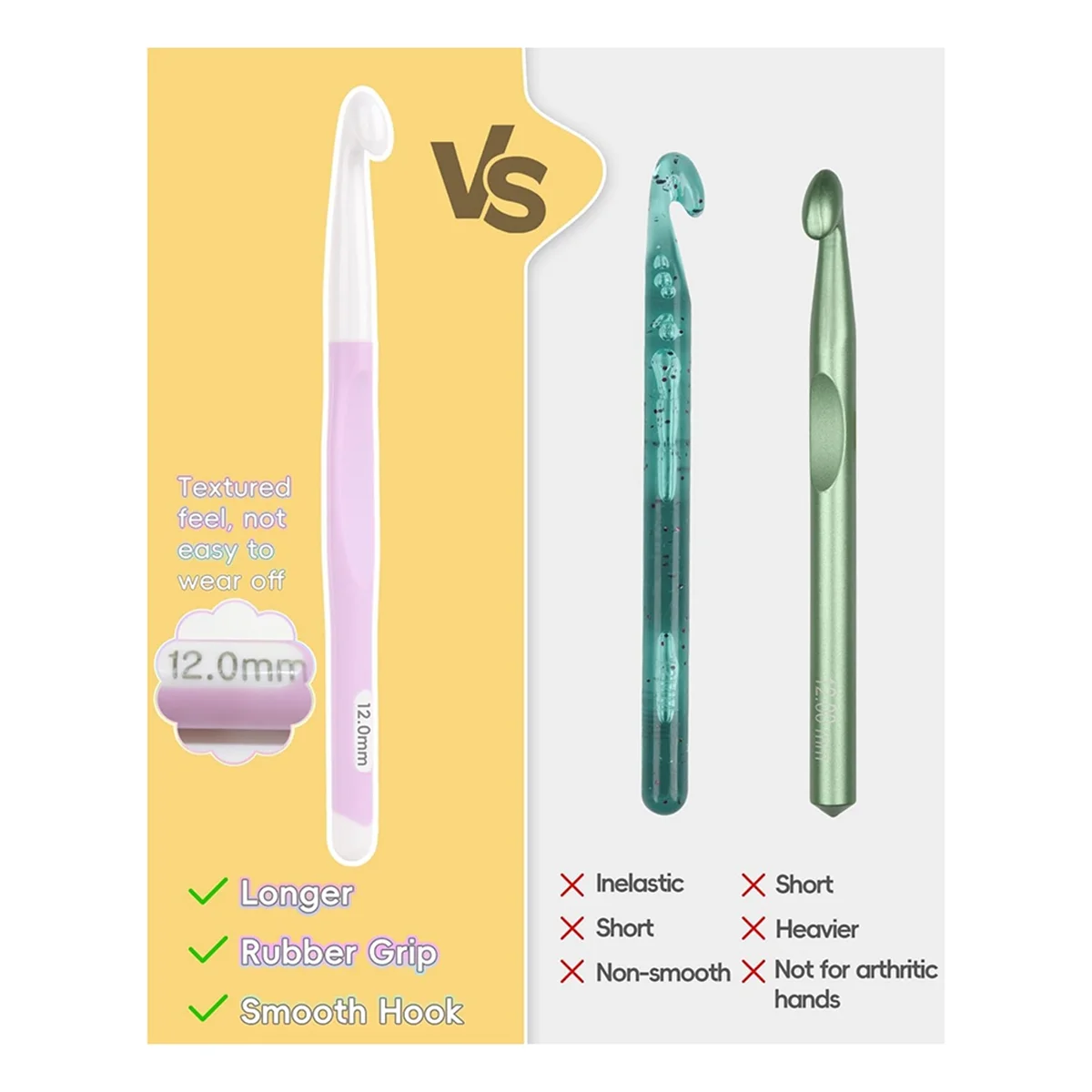 

BAAQ Набор крючков из 5 предметов, большие эргономичные крючки для вязания, набор больших крючков для вязания, размер L/8 мм, N/10 мм, 12 мм, P/15 мм, 20 мм