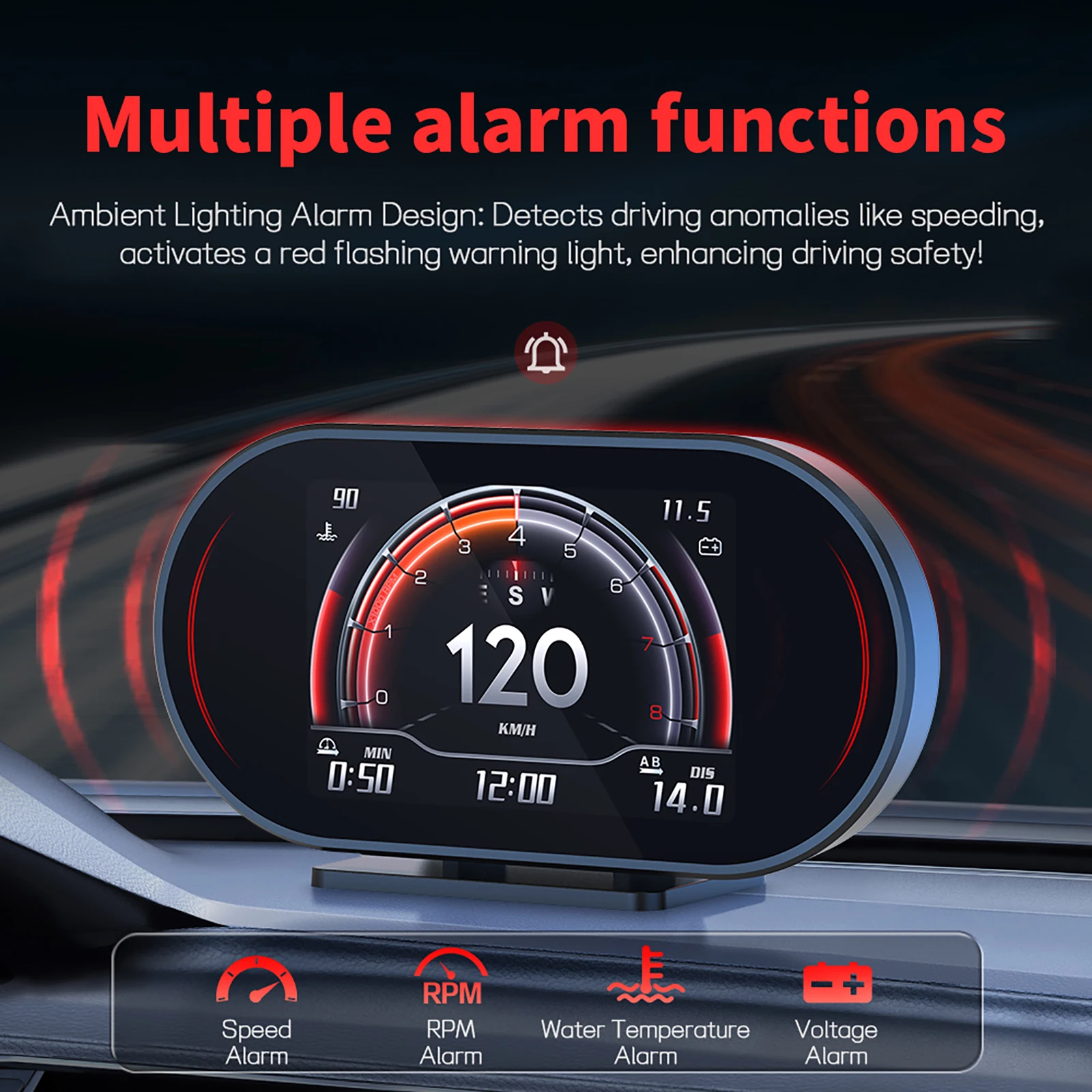 P27 HUD OBD2+GPS On-board Computer Head Up Display Car Tachometer OBD 2 Scanner Fuel Consumption Water Temperature Speedometer