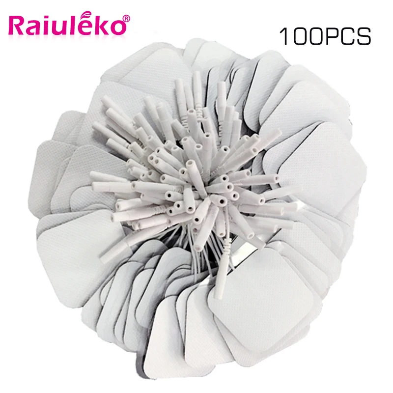 20/50/100 sztuk 5x5cm 2mm wtyczka elektrody wielokrotnego użytku dziesiątki elektrody podkładki do stymulatora mięśni nerwowych cyfrowy masażer do fizjoterapii