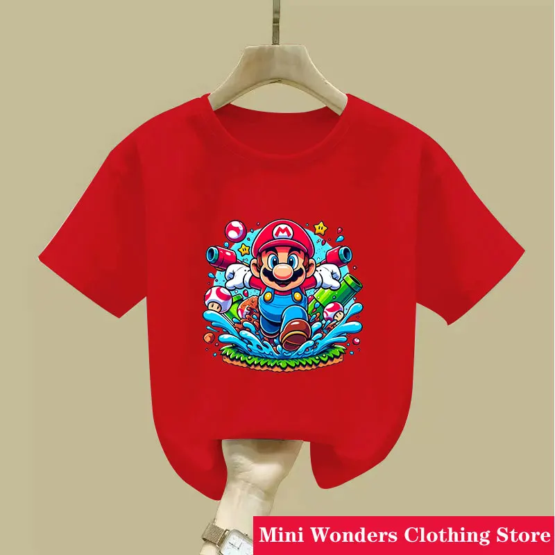 

Marios Bros Baby Summer Tops Cotton T Shirt Super Mario Cartoon Princess Peach Girl T-Shirts Anime Toddler Tees Kid Clothes Gift