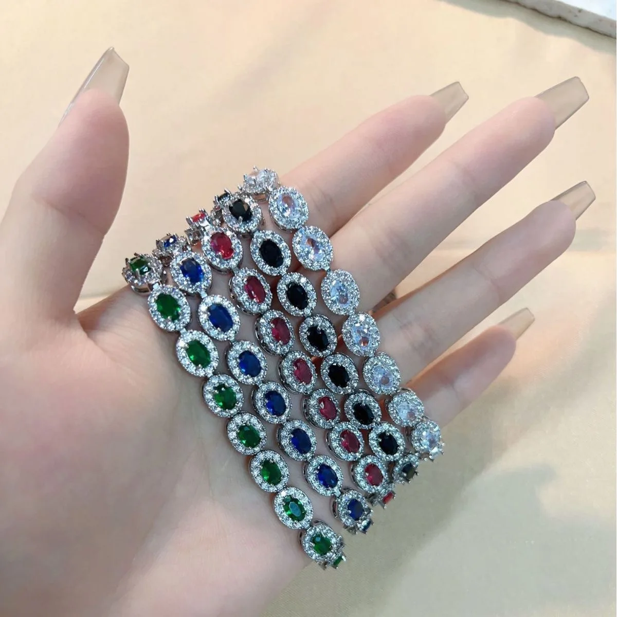 

Trendy Oval Lab Diamond Bangle Bracelet White Gold Engagement Wedding Bracelets for Women Bridal Party Jewelry Gift