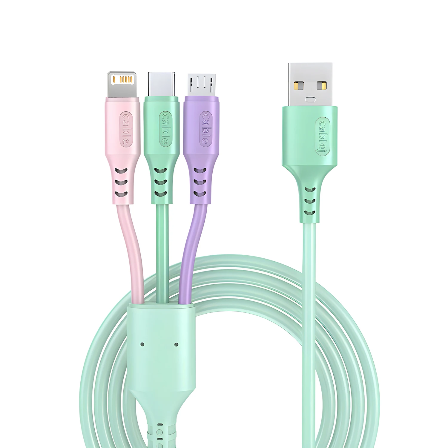 Green Portable USB Cable 3 in 1 Type C Cable To USB C Micro Data Cord For iPhone 15 Pro Max 100W Fast Charging Wire