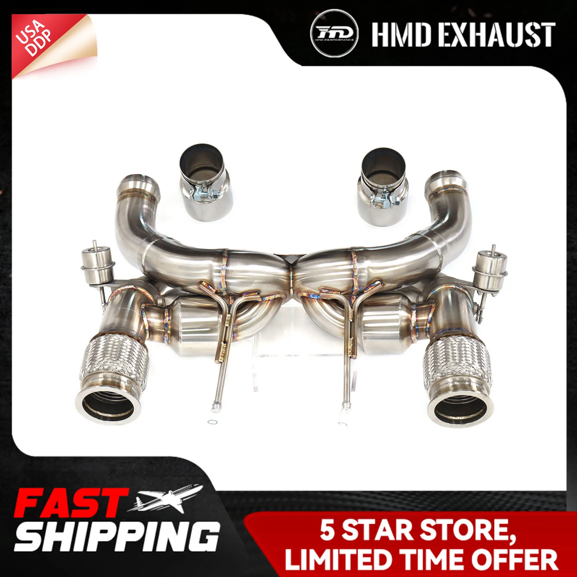 

HMD Нержавеющая сталь для McLaren 720S Catback Рентная труба Выхлопная конструкция Установка прямого болта Выхлопная система Вакуумный клапан