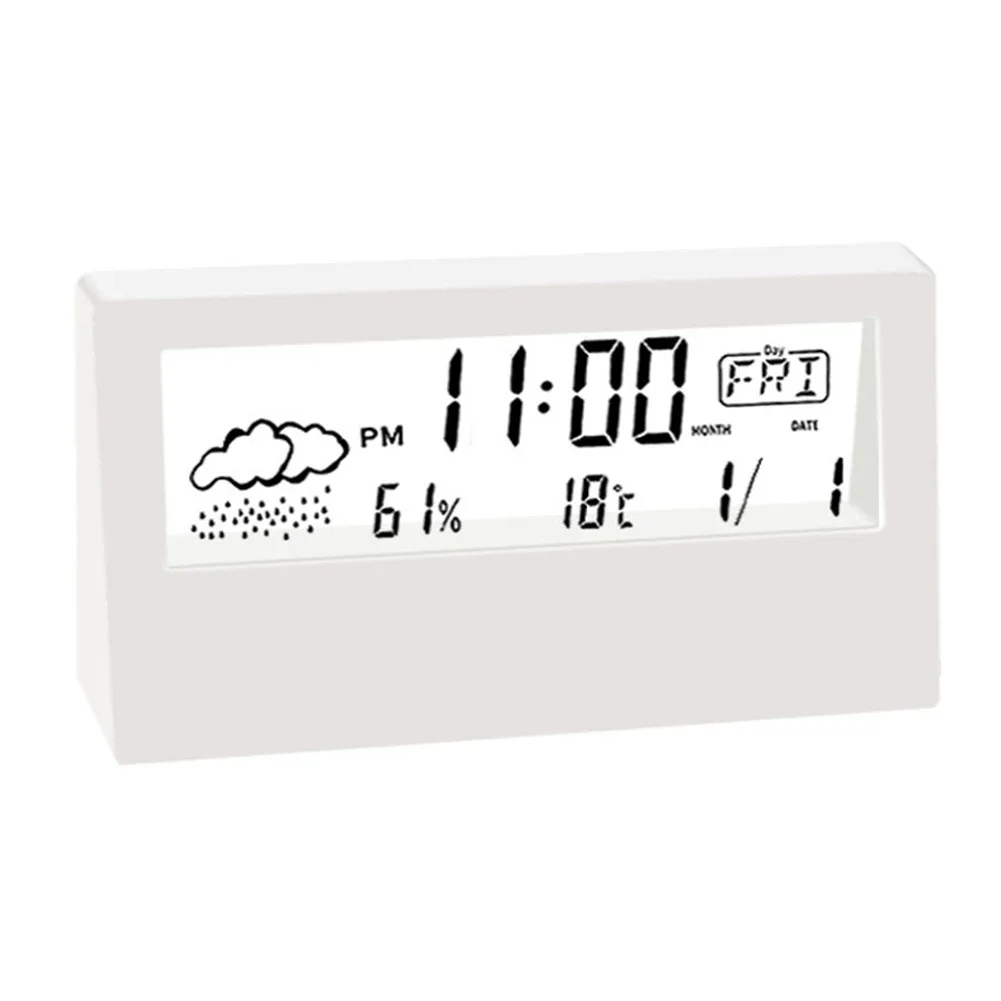 Temperature Weather Alarm Clock Office School Weather White Humidity Indoor Temperature 13*3*7cm 9.6cm X 3.5cm