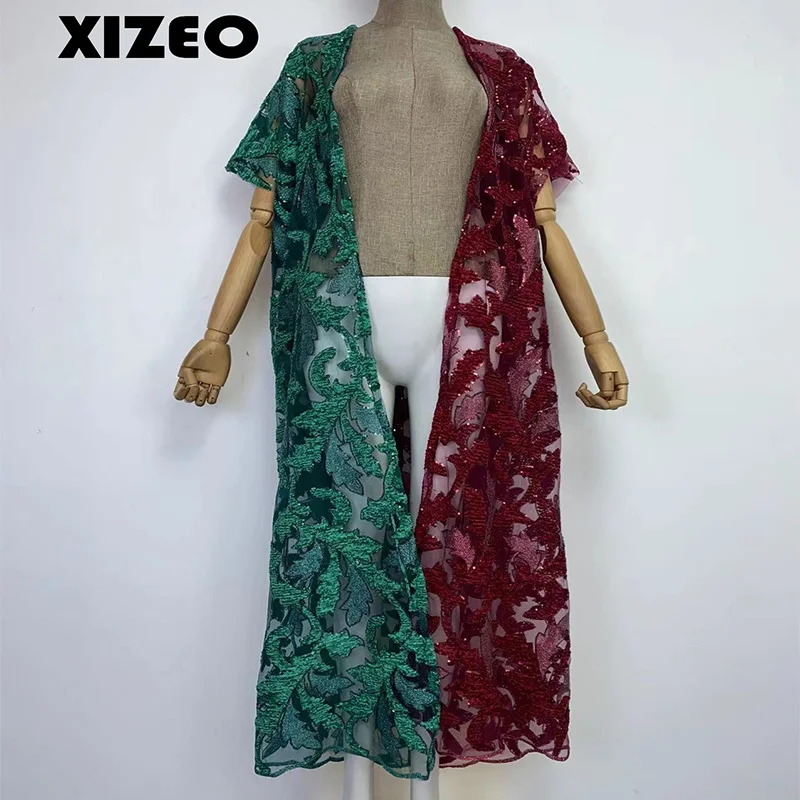 XIZEO Elegant Autumn Winter Women Cardigan Kaftan Transpare African Holiday Free Size Long Sleeve Party Wedding Gift Kimono