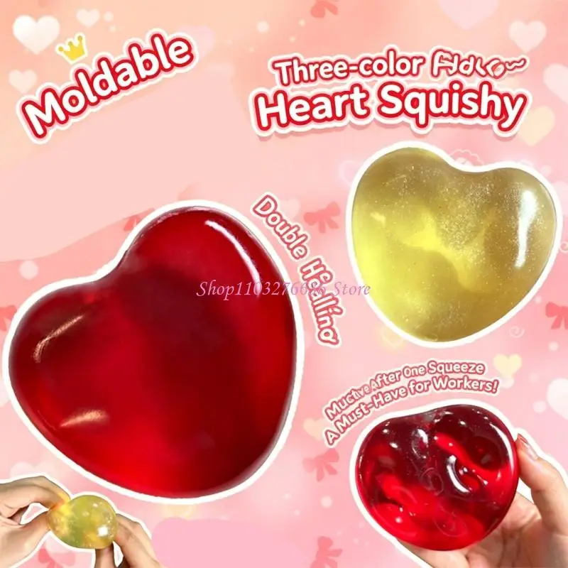 R6FD Vaselinum Filled Cocos Oil Squeezable Heart Stress Reliever Soft Non Rebounding Pinching Toy Classroom Prize