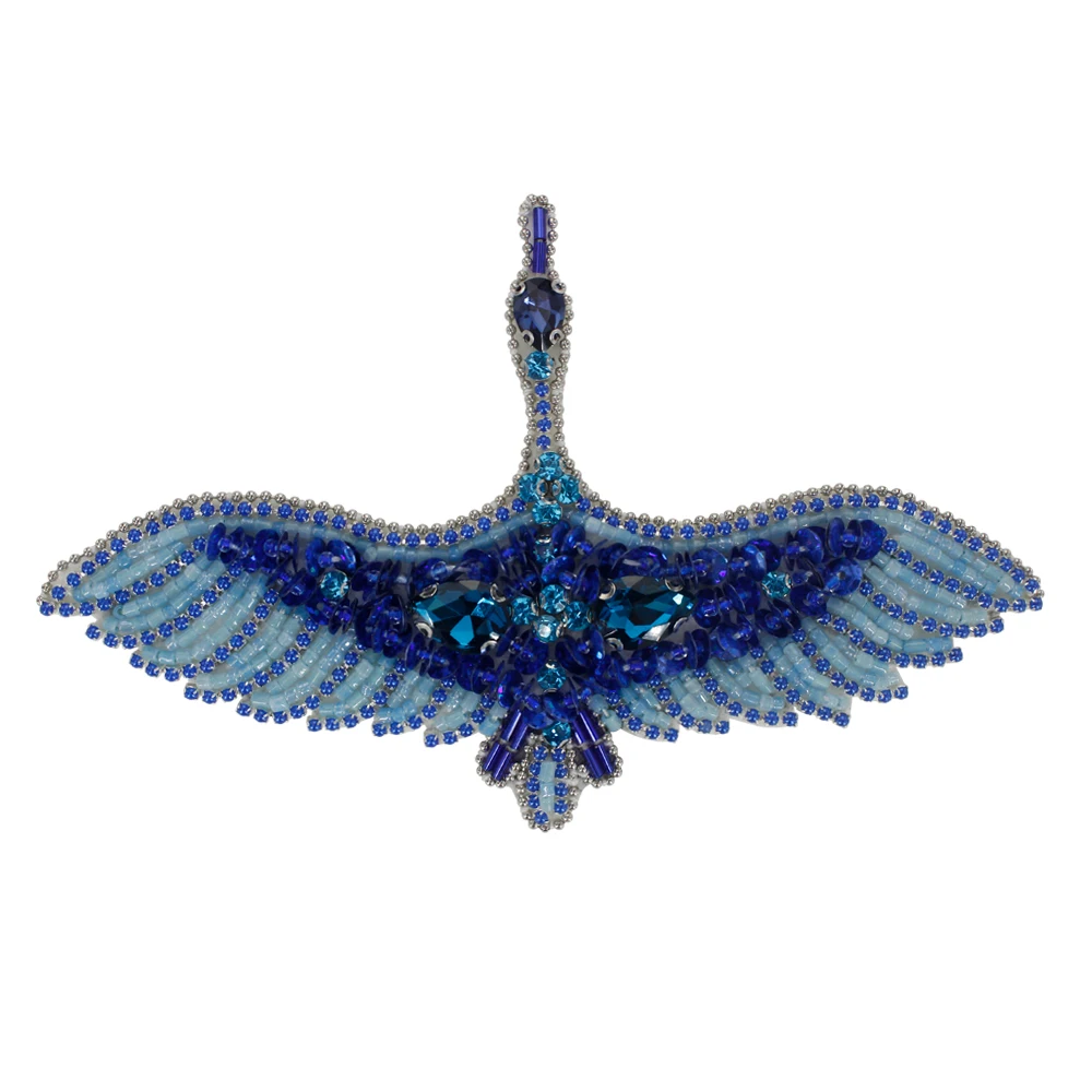 2pieces Bead Crown Bird Diamond Embroidery Flamingo Fur Sequins Rhinestones Patch Applique DIY Clothes Bags Shoes Badge