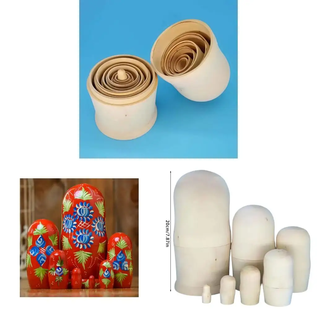  DIY Russian Matryoshka Dolls 7 Piece Wooden Unfinished Set For Creative Art