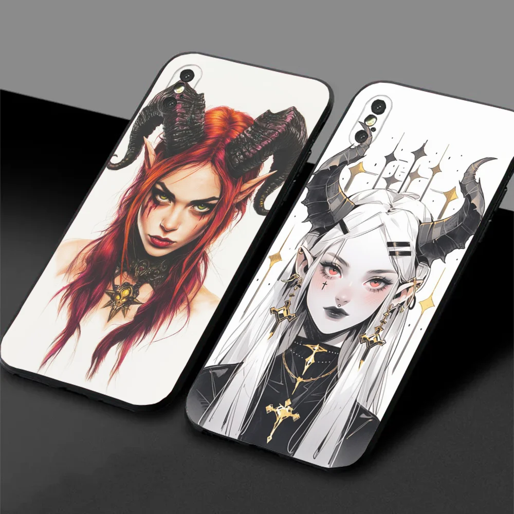 

Demon Witch Satan Anime Girl Phone Case For Samsung S24,23,22,30,21,10,9,Ultra,Plus,Lite,FE,5G Black Soft Case