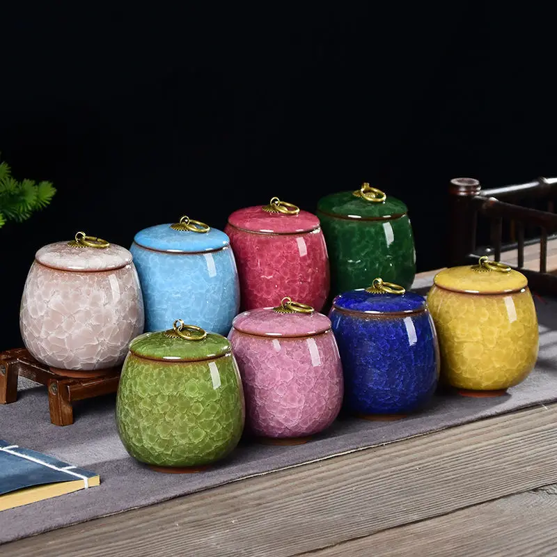 Creative Ice Crack Ceramic Tea Caddy Mini Portable Sealed Jar Candle Candle Holder Jar with Lid Jewelry Box Porcelain Home Decor