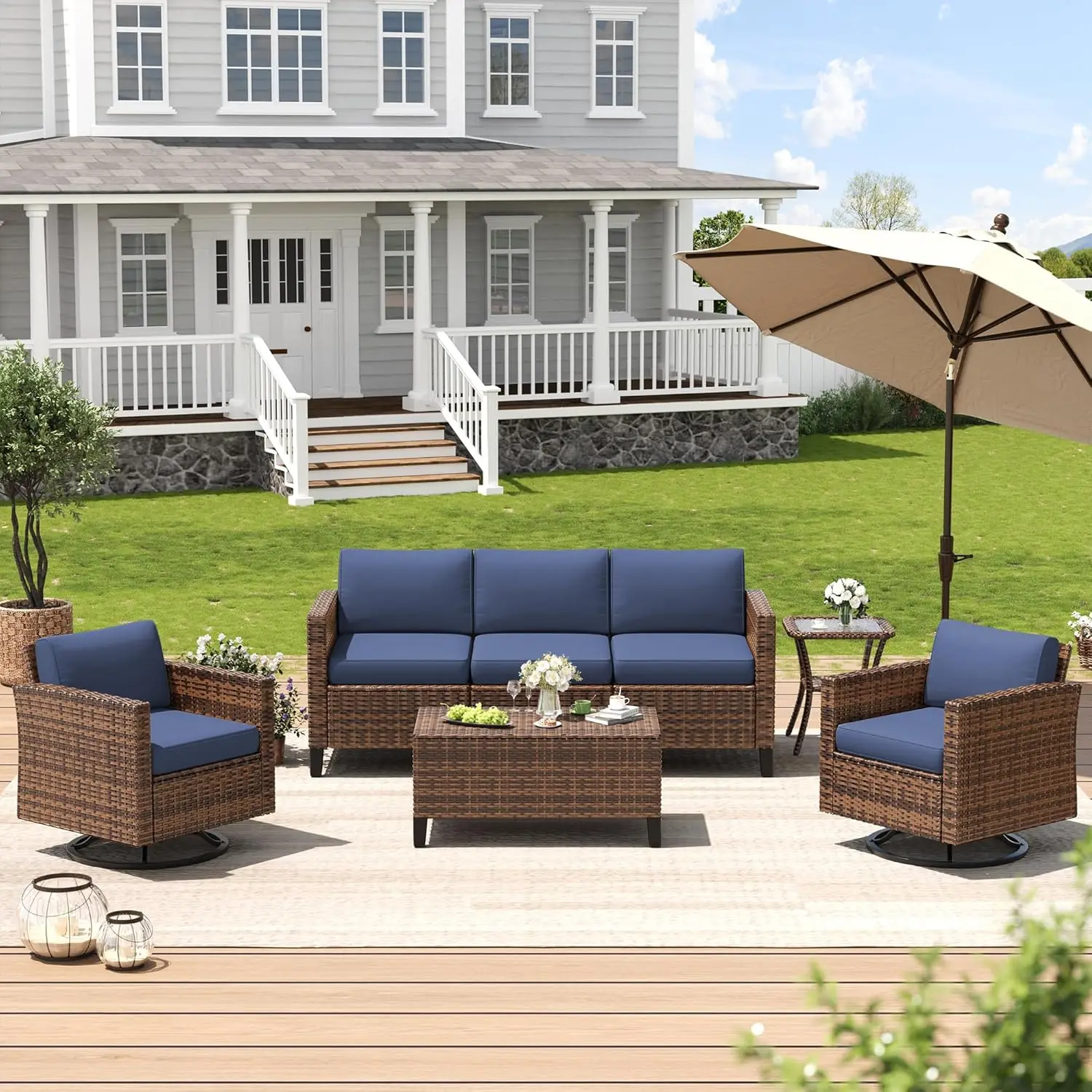 u*-Patio Furniture Set, Wicker Outdoor Sectional Sofa Sets, 7 Pieces Rattan Conversation Set With Storage Table,, Customized