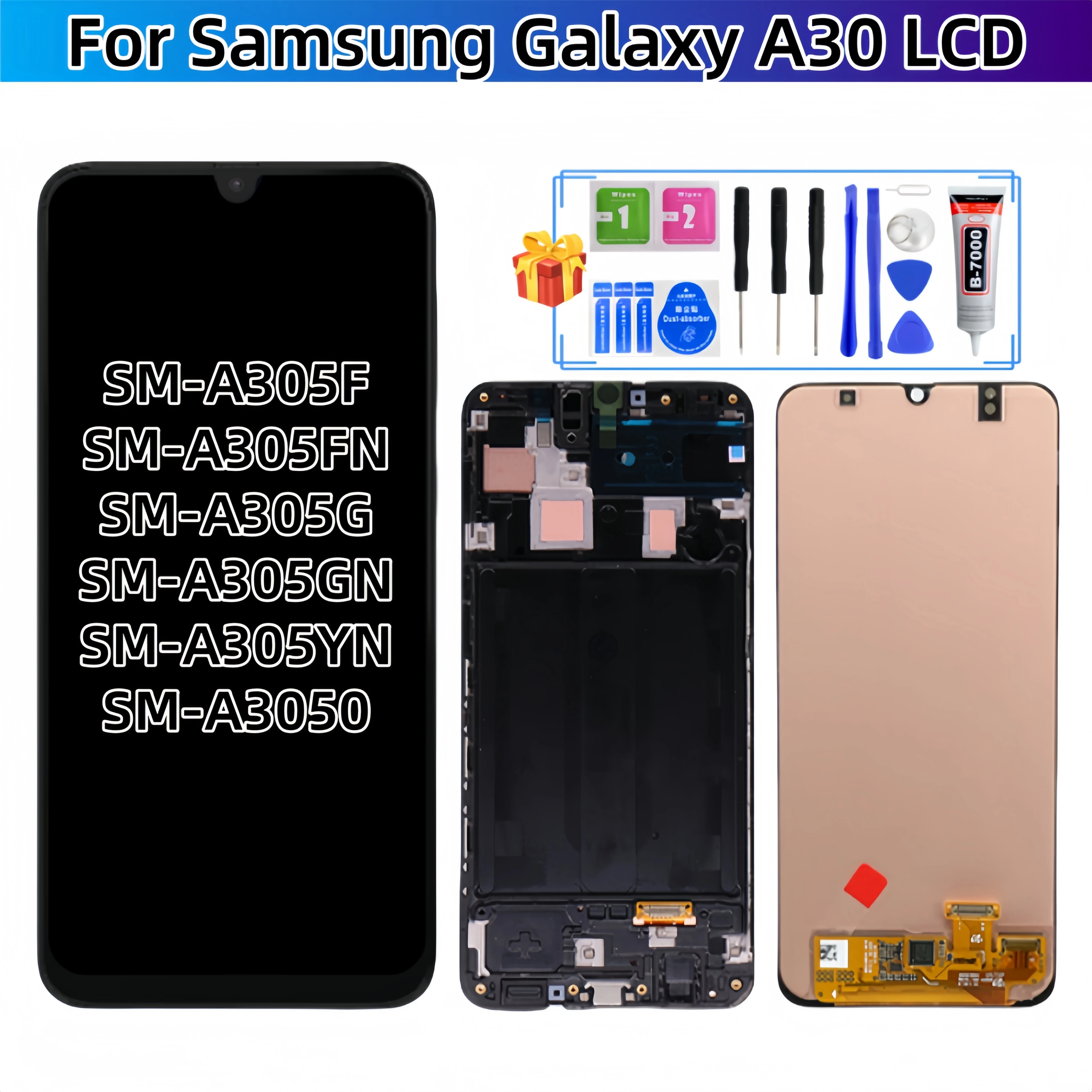 

Для Samsung Galaxy A30 2019 SM-A305F A305FN A305G A305GN A305YN A3050 ЖК-дисплей с сенсорным экраном в сборе, запасные части для ЖК-дисплея