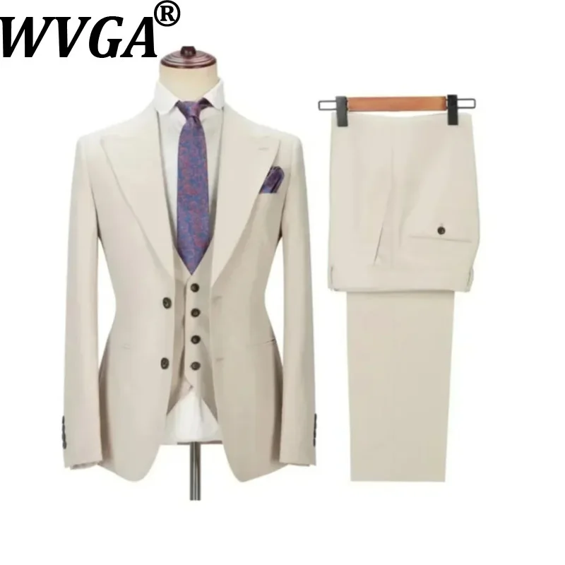 WVGA Spring Autumn New Men's Korean Style Slim-fit Business Three-piece Set Suits Simple Elegant Formal Pants Blazer Vest W22288