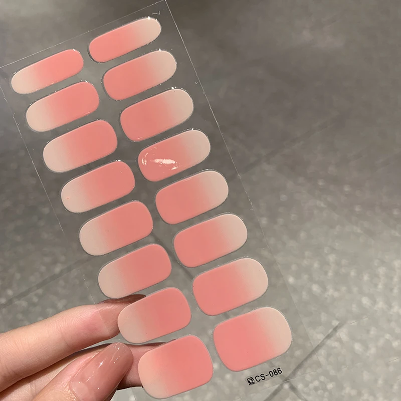 16枚/シート セミキュアジェルネイルポリッシュステッカー 長持ちエクステンションクリームネイルデカール フルカバーグラデーションカラー キュアスライダー
