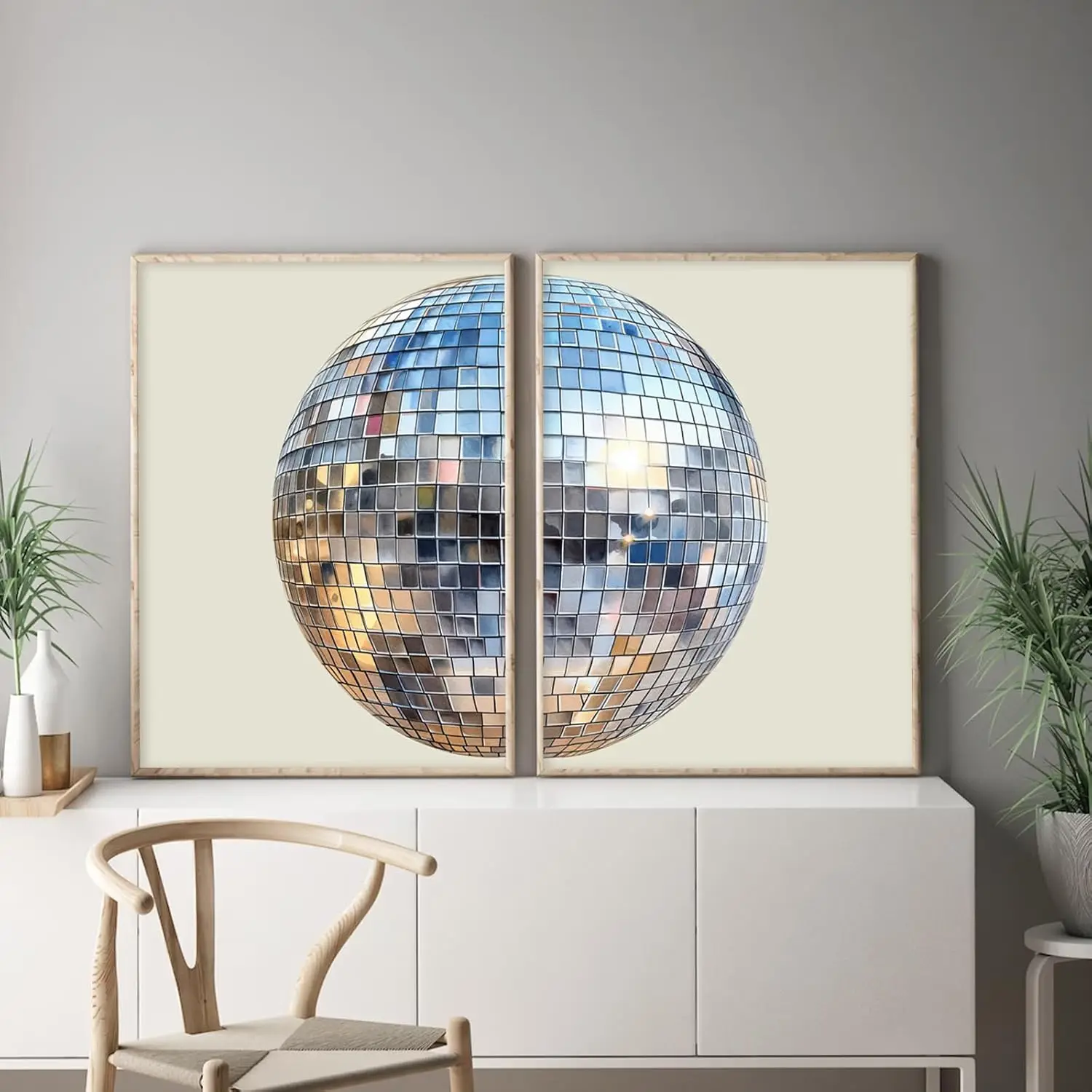

2pcs Disco Ball Wall Art Aesthetics Academy Style Canvas Poster Fashionable Print Retro Picture Living Room Bedroom Home Decor