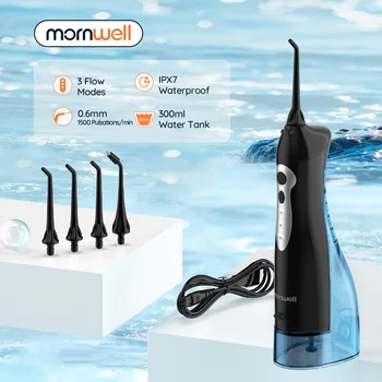 Mornwell New D52Pro Dental Water Jet Rechargeable Water Flosser Portable 300ML 4 Nozzles Waterproof Oral Irrigator Teeth Cleaner