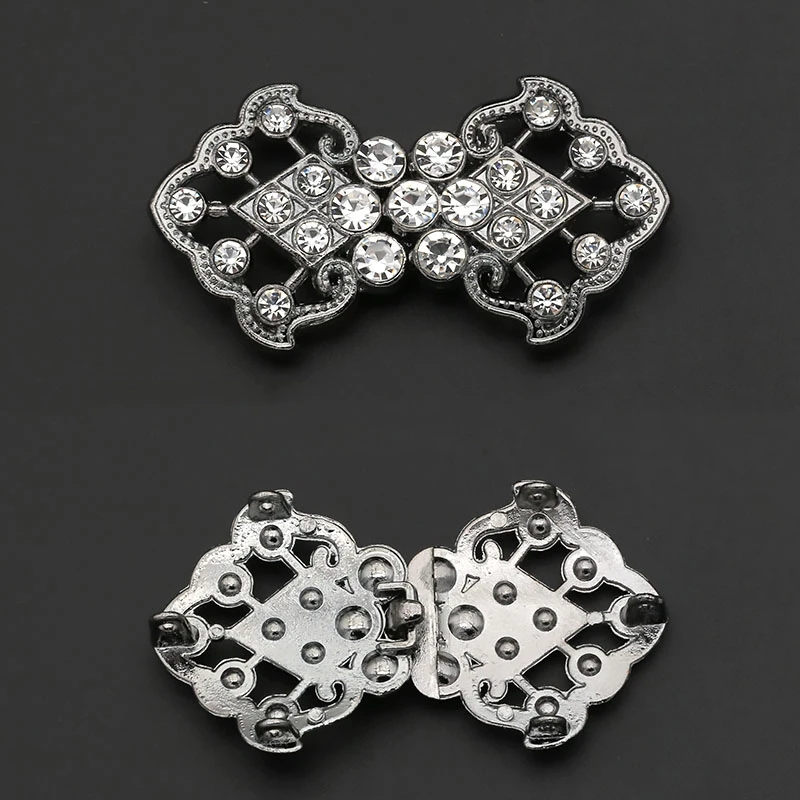 1 Pair Connectors Clasps Rhinestone Buckle Metal Button Waist Extender Hooks Eyes Clasps Fastener for Clothes