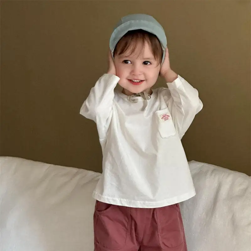 

2025 Spring New Baby Long Sleeve T Shirts Solid Casual Infant Girl Bottoming Shirt Boys Cotton Loose Tops Toddler Clothes