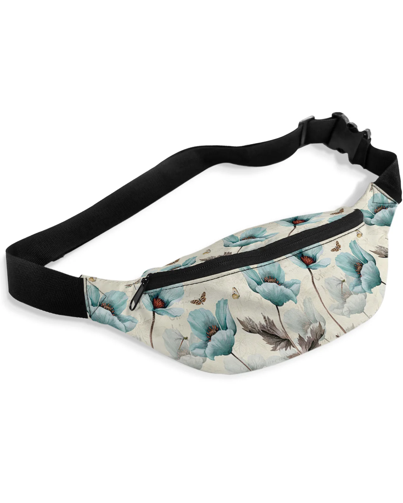 Bolsa de cintura floral verde vintage rústica para homens e mulheres, libélula, borboleta, Fanny Pack, bolsa para cinto, impermeável, Banana Hip Bags