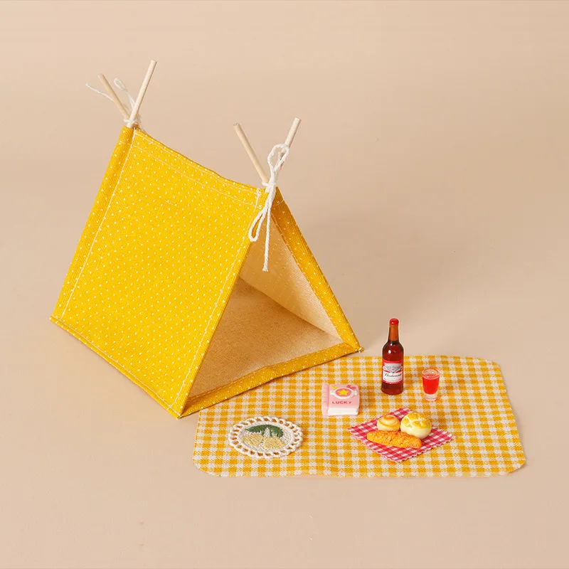 

1:12 Dollhouse Camping Tent & Picnic Food Set, Miniature Outdoor Diorama Accessory for BJD & Doll Scene