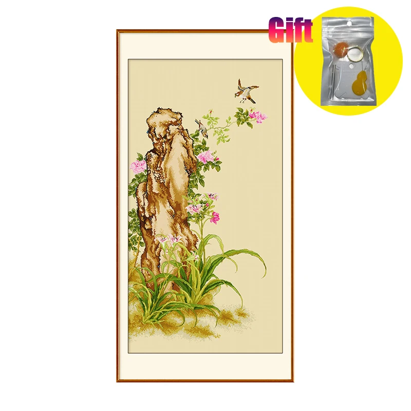 DIY Cross Stitch Embroidery Starter Kit, Vertical Chinese Style, Classical Lily Thread, Cross-Stitch Set, Home Wall decoration