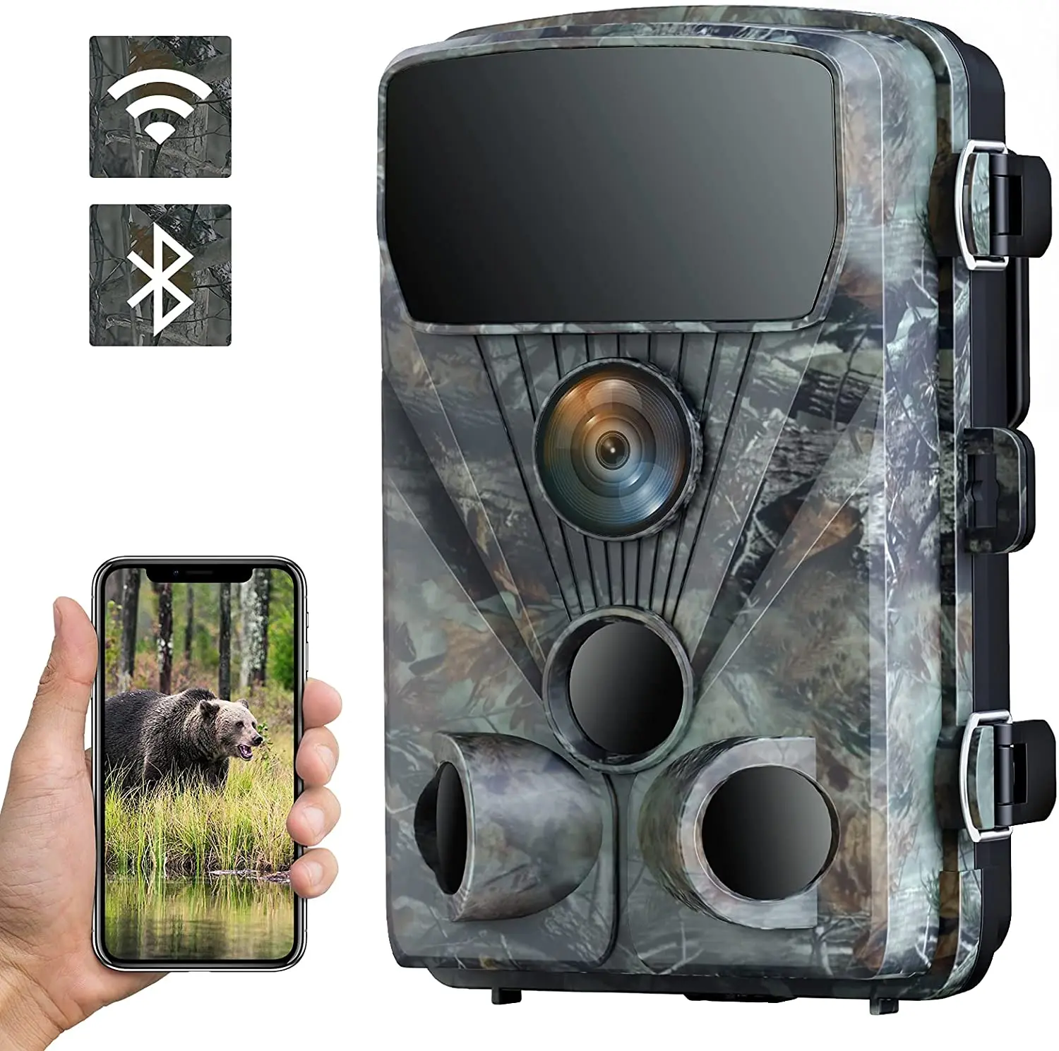 Trail Camera 4K 24MP WiFi Game Hunting Wildlife Cameras with Infrared Night Vision IP66 Waterproof 0.2S Trigger Motion Activated