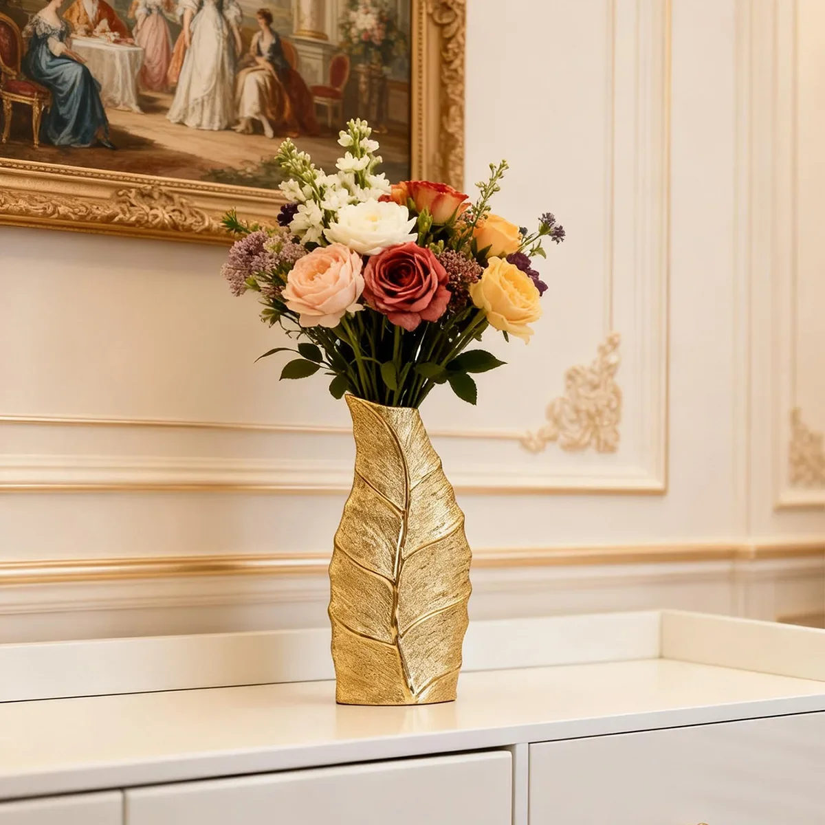 CAPIRON Gold Leaf Vein Ceramic Vase Set Modern Luxury Flower Pot Nordic Style Home Table Centerpiece Office Decor