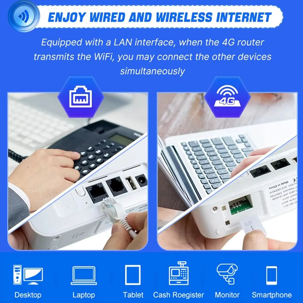 

4G LTE WiFi Router WiFi 6 Modem 300Mbps 2.4 G with Wired Telephone Interface SIM Card Slot for Eu Africa Asia EU PLUG