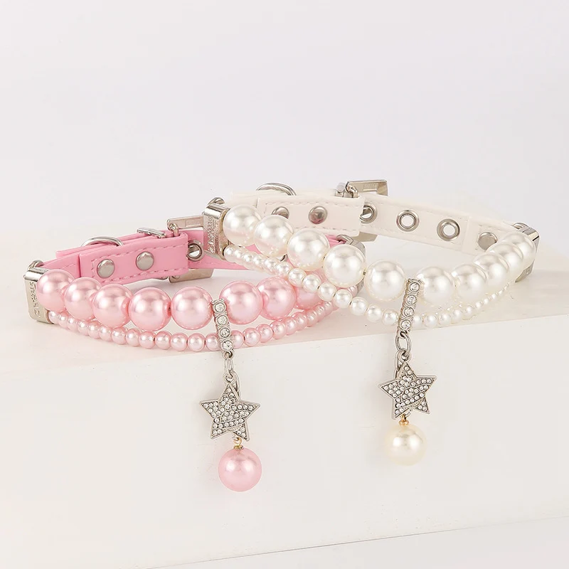 

Elegant Faux Pearl Pet Collar with Crystal Star Charm Fashion Bling Pet Necklace for Small Dogs & Cats Wedding Birthday Jewelry