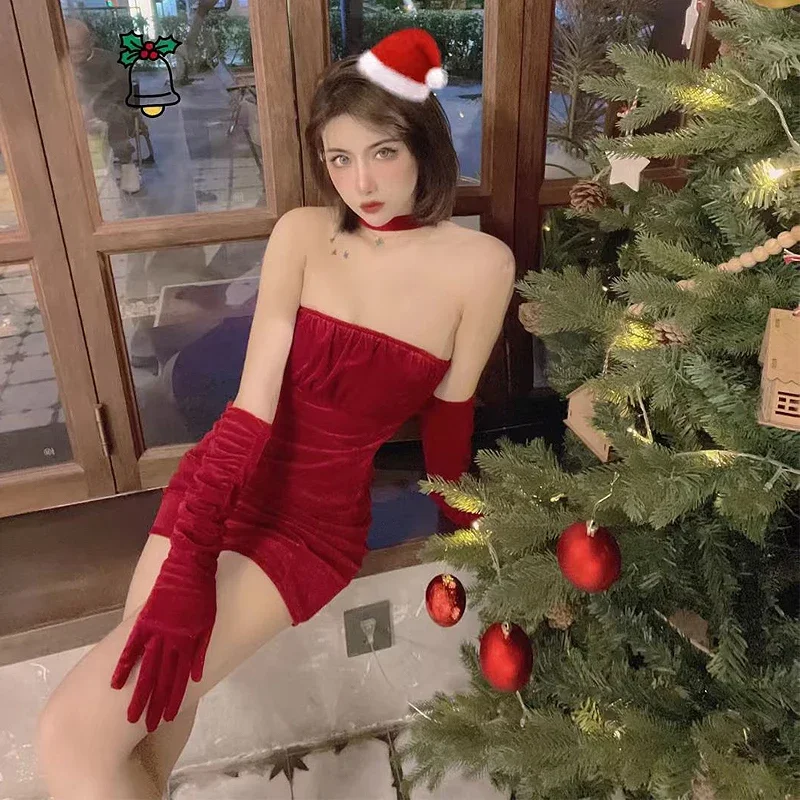 Pure Desire-Robe de Noël Rouge Sexy Père Noël Cosplay, Batterie, Uniforme en Velours, Spectacle de ixde Noël, brev, Boîte de Nuit