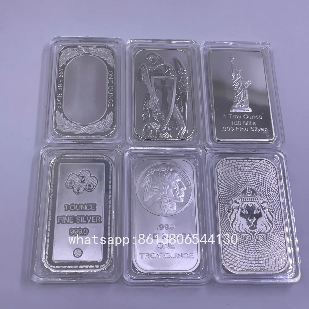 1oz  Silver Bar Liberty Indian Head Lion Angel Design 1Troy Ounce Silver Ingot Collectible Bullion Bars with Multiple Designs