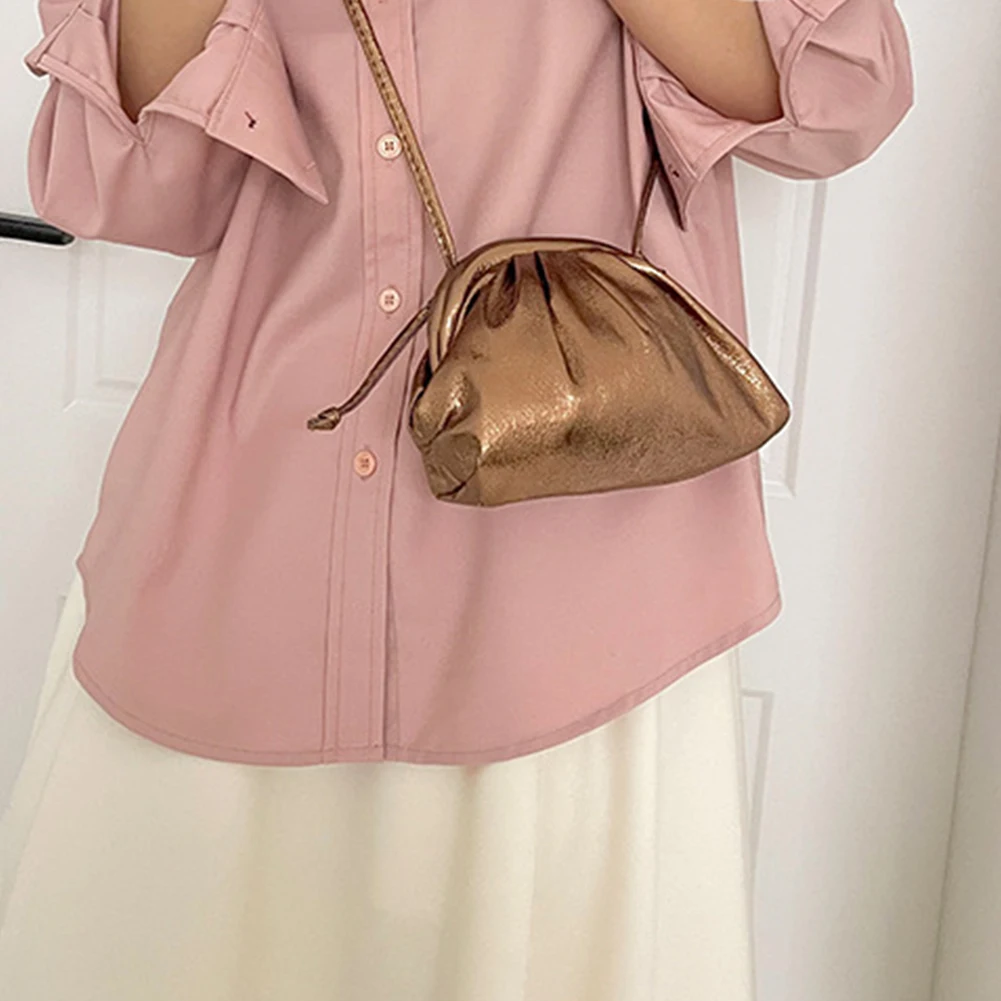 المرأة زلابية حقيبة كروسبودي موضة مطوي حقيبة كتف Ruched سباركلي بولي PU عالية السعة خفيفة الوزن حضور الولائم #4