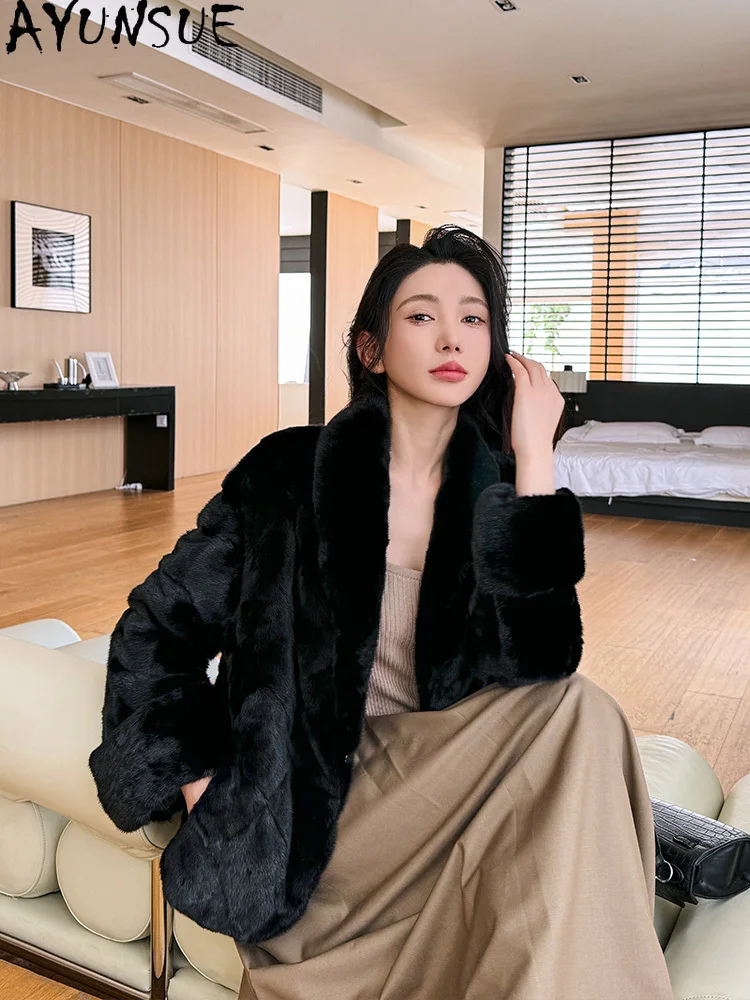 AYUNSUE 천연 밍크 모피 자켓 여성 2025 여성을위한 새로운 우아한 리얼 모피 자켓 의류 고품질 겨울 Шуба Женская