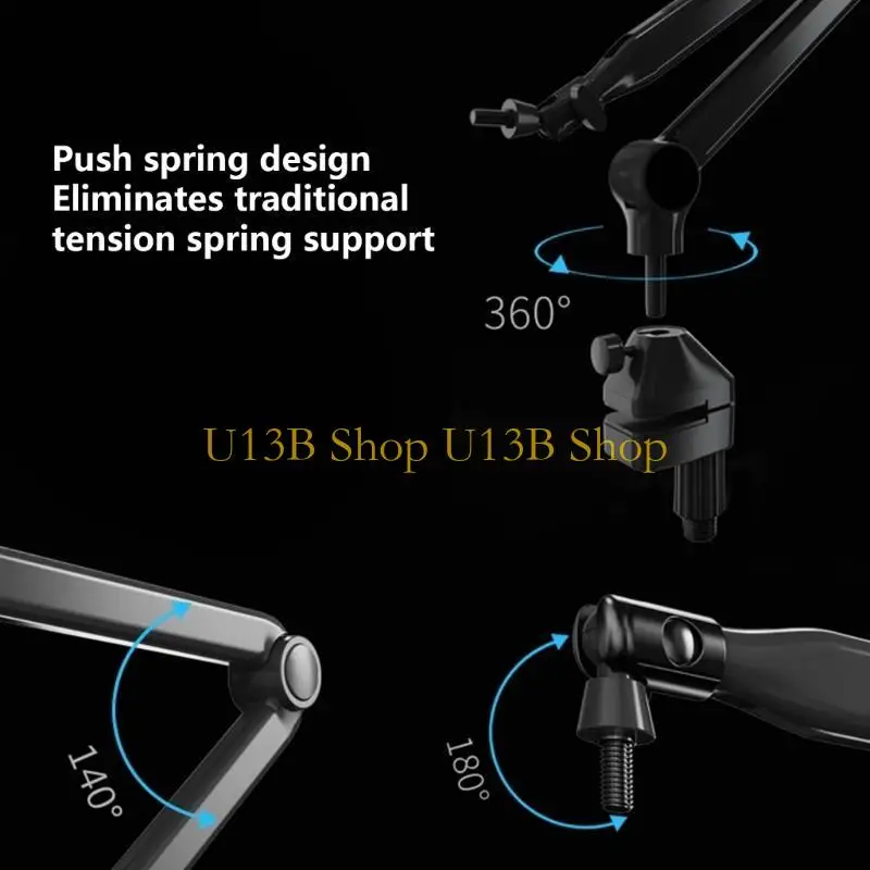 U13B Desktop Microphone Holder Press Adjustable Mic Cantilever Stand Suspension Boom Scissor Arm for Podcasts Live Streaming