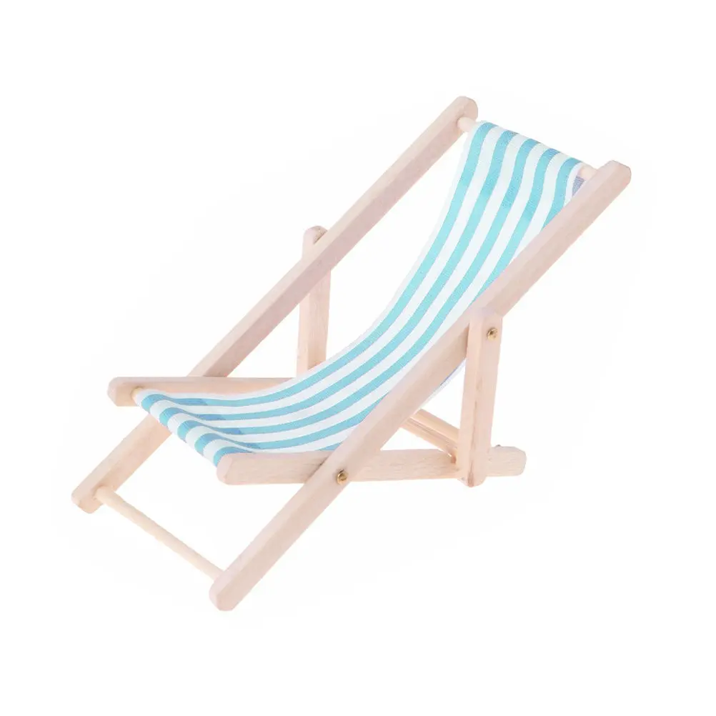 

1Pcs Wooden Recliner Mini Beach Chair Sky-Blue Kids Miniature Outdoor Ornament DIY Play House Accessory for Imaginative Fun