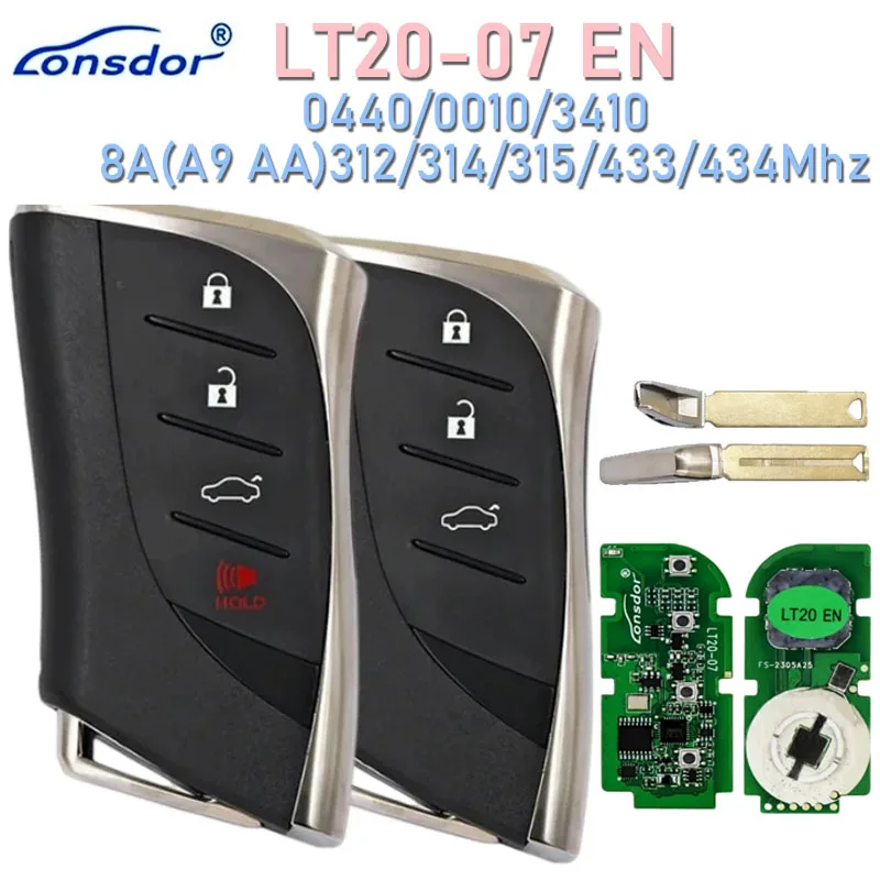 

Smart Remote Key Car Lonsdor LT20-07EN for Lexus RX ES300h ES200 LS500 LS500H 0440433.58/434.42MHz 312/314.3Mhz 8A AA A9 BA Chip