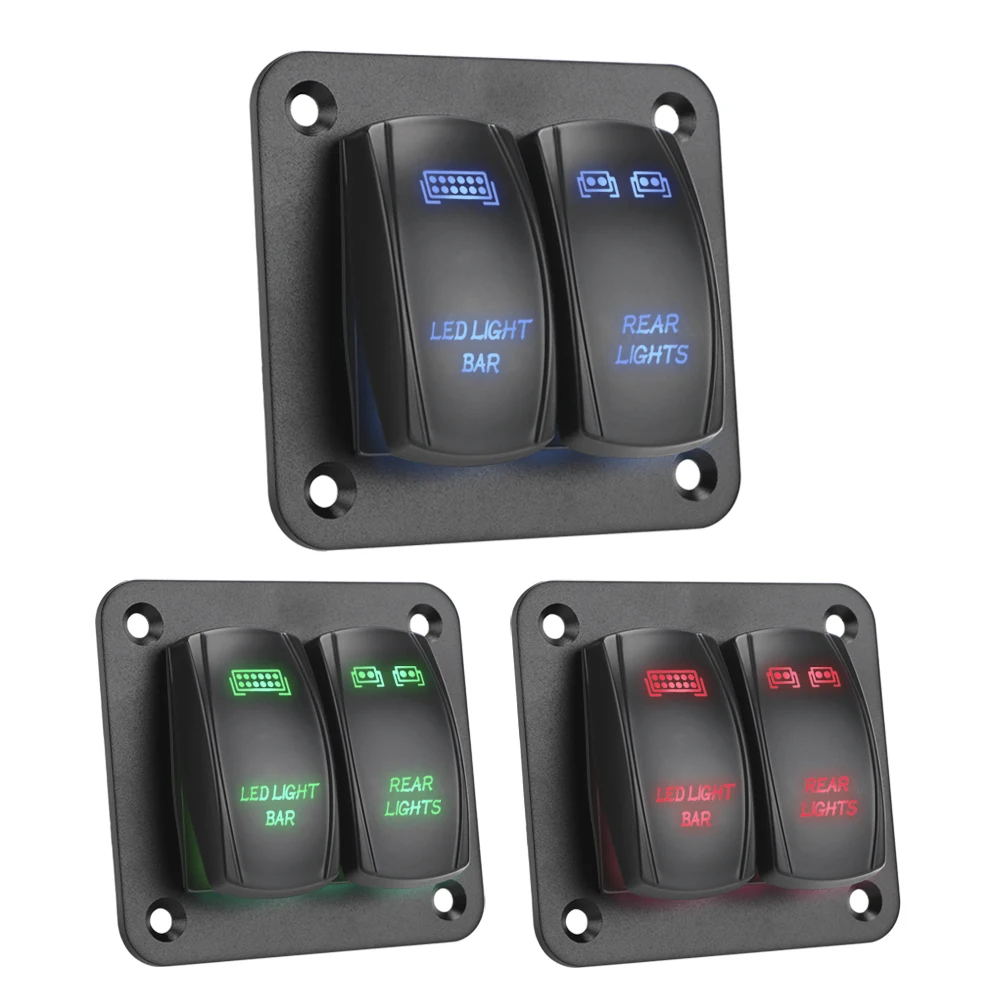 Palanca de encendido/apagado de 5 pines para coche ATV UTV, Panel de interruptor basculante de 2 bandas con luz LED, arnés de cableado, Panel de Control, impermeable