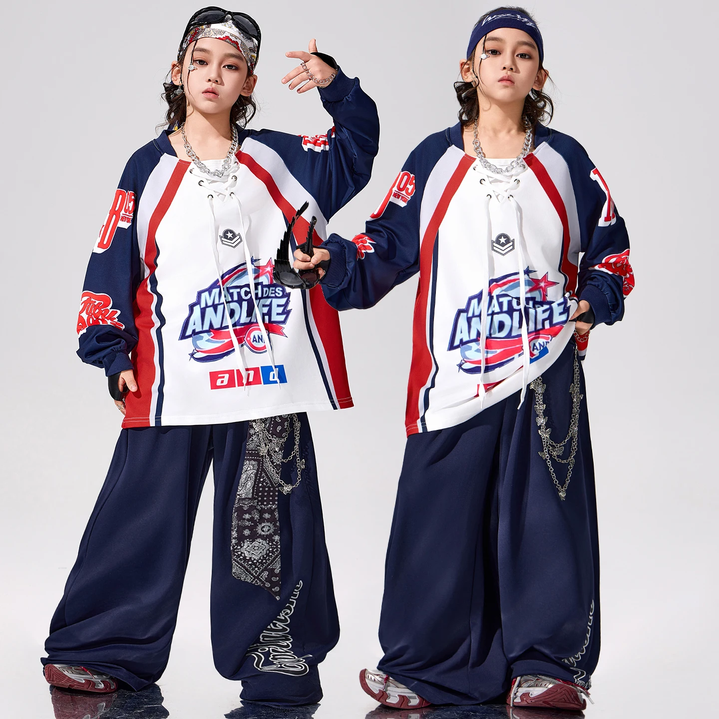 Modern Hip Hop Boys Contrast Sweatshirt Street Dance Joggers Pants Girls Streetwear Child Jazz Clothes Sets Kids K-pop Costume