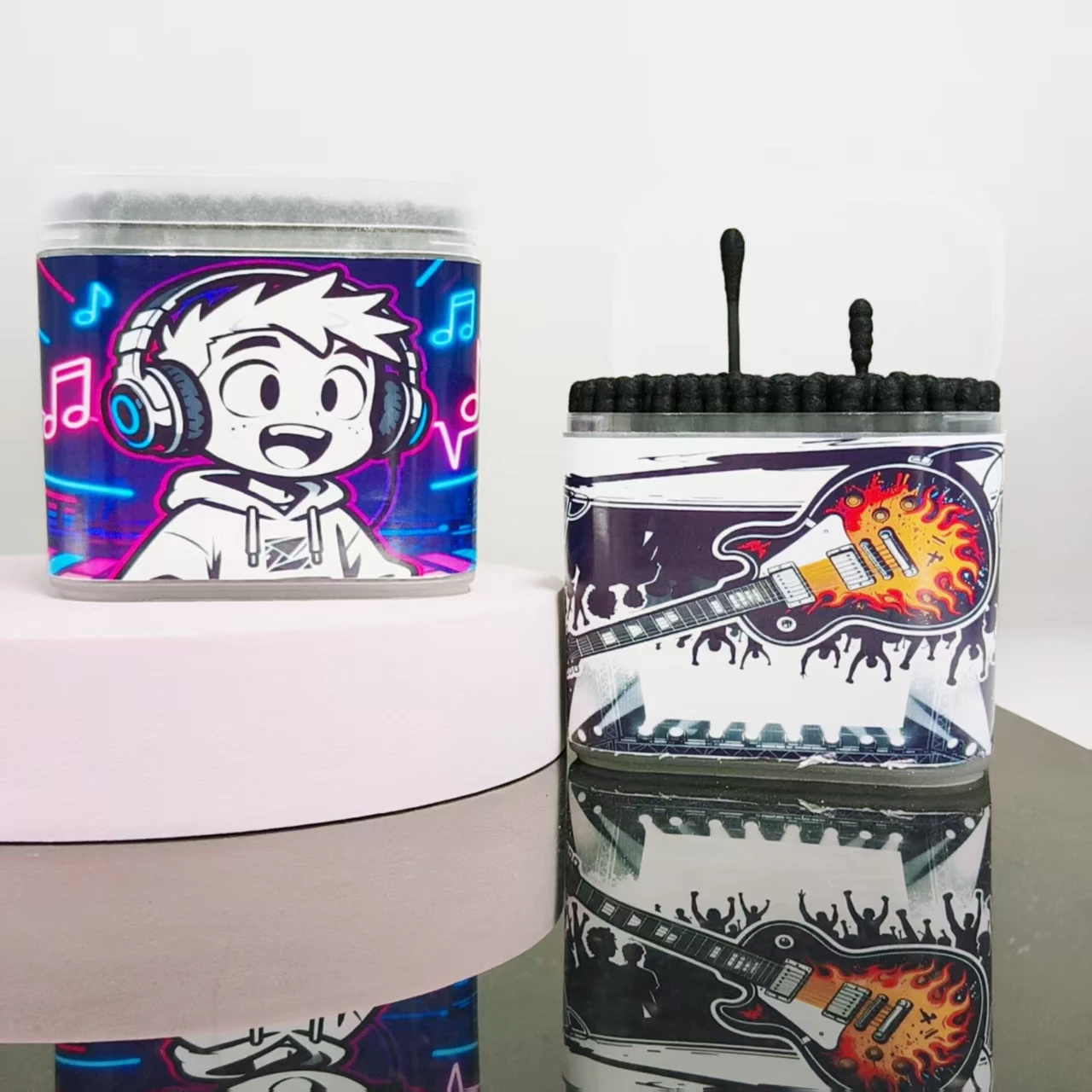 400개(2박스) 기타 음악 소년 패턴 면봉 일상 용품 검정색 양면 면봉