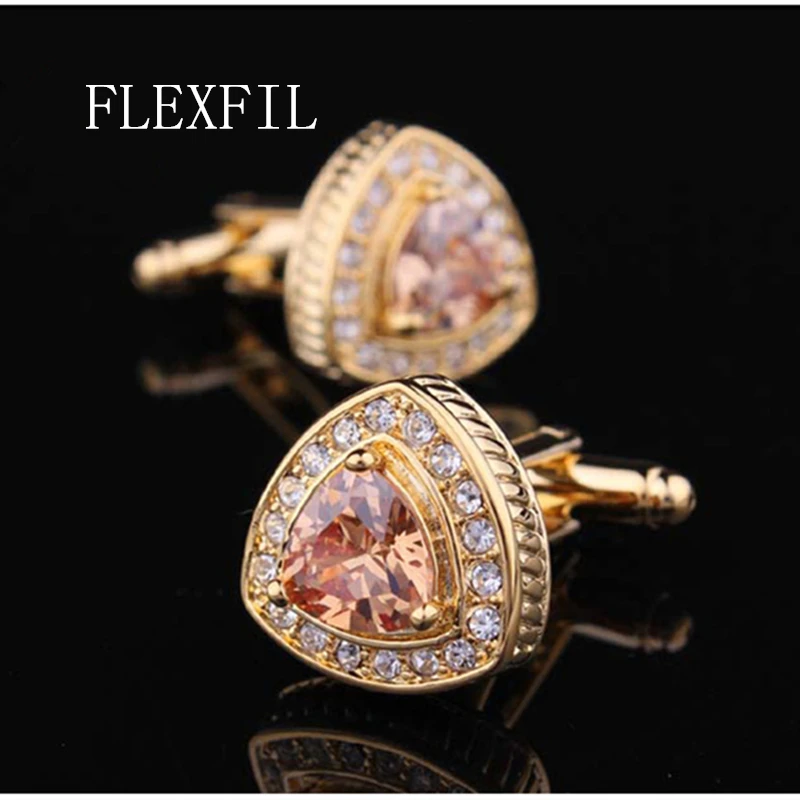 FLEXFIL shirt cufflink for mens designer Crystal Gold-color Cuff link Button male Fashion High Quality fashion Luxury Wedding