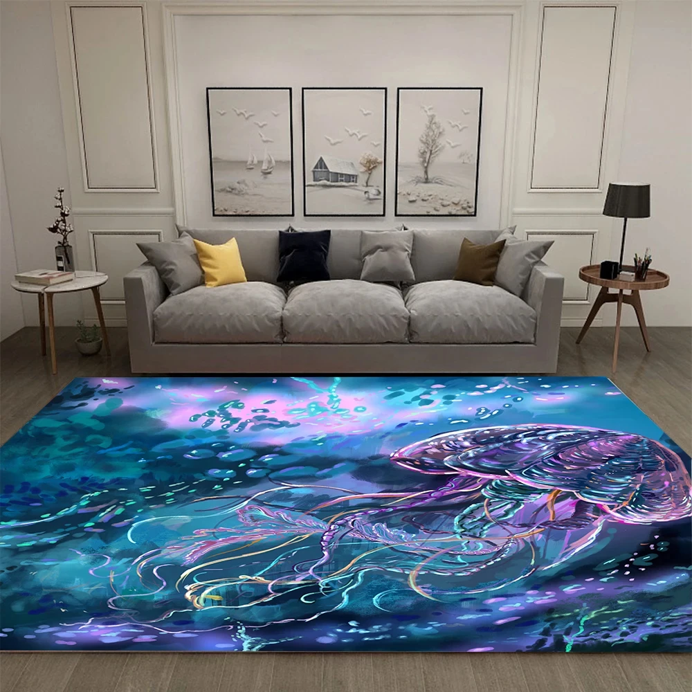 Sea Life Jellyfish Pattern Rug Nordic Bedroom Rug Living Room Home Decor Kitchen Bathroom Non-Slip Floor Mat Hallway Doormat