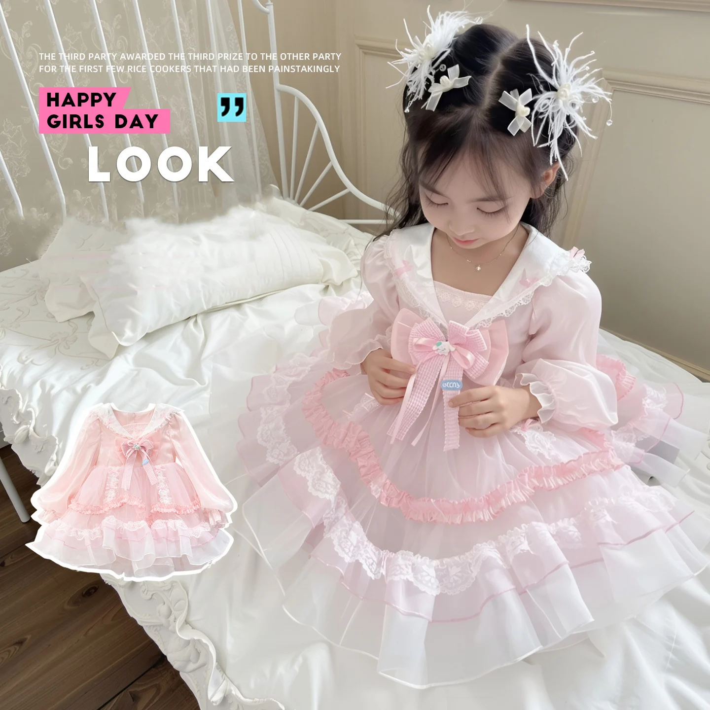

Anime Cinnamoroll Girls Lolita Princess Dress Lace Party Dress for Kids Bow Decoration Ruffled Tutu Skirt Layered Dress Gift