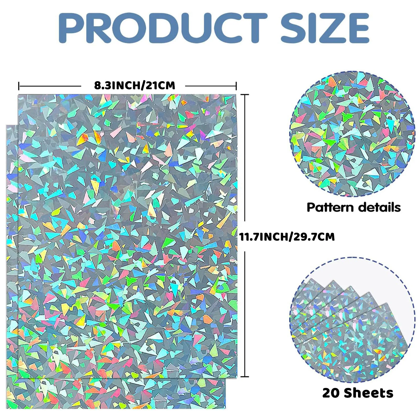 20/10 Sheets A4 Size Printable Vinyl Diamond Holographic Sticker Paper for Inkjet & Laser Printer Waterproof Self-Adhesive