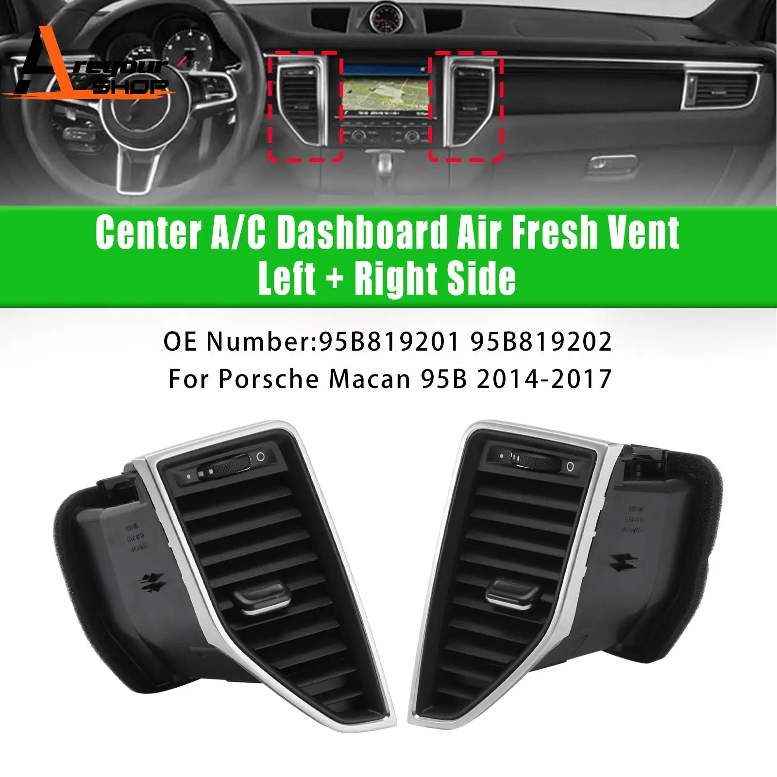 

Areyourshop Front Left+Right Middle AC Vent Grille 95B819201 for Porsche Macan 2014 2015 2016 2017
